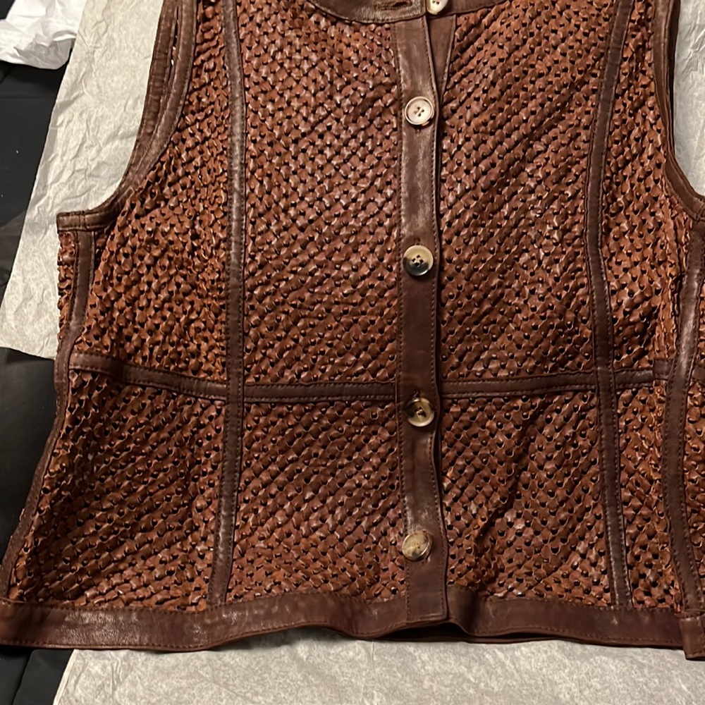 Worth New York brown leather vest size 16